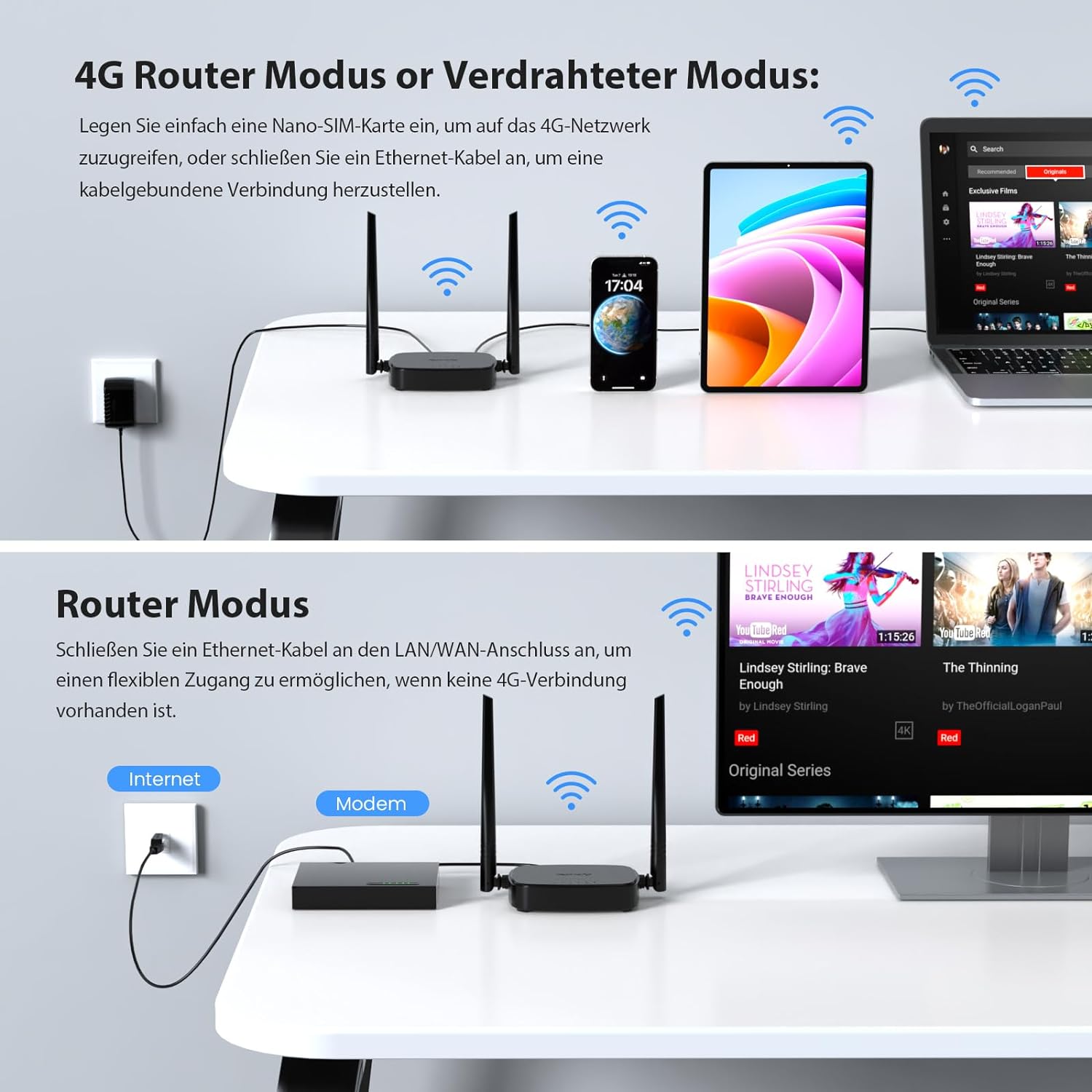 Tenda 4G03 Pro 4G LTE Router — WLAN Router für Nano-SIM-Karten (N300, 150 Mbit/s im Download, 300 Mbit/s 2,4 GHz)