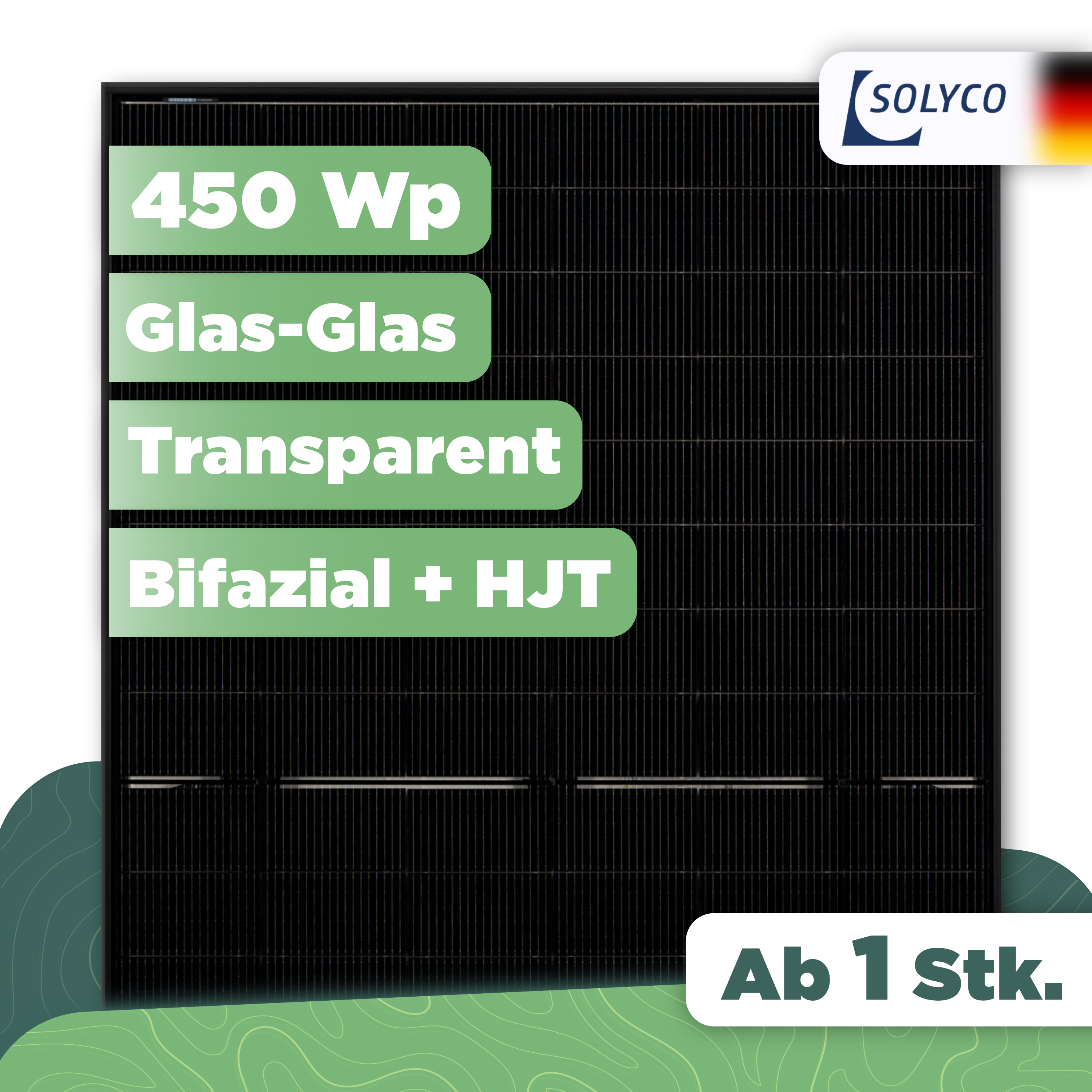 Solyco Pro R-TG 96h.5 / 450 — 450 Wp Glas-Glas PV-Modul bifazial - 1 Stk (Einzelmodul)