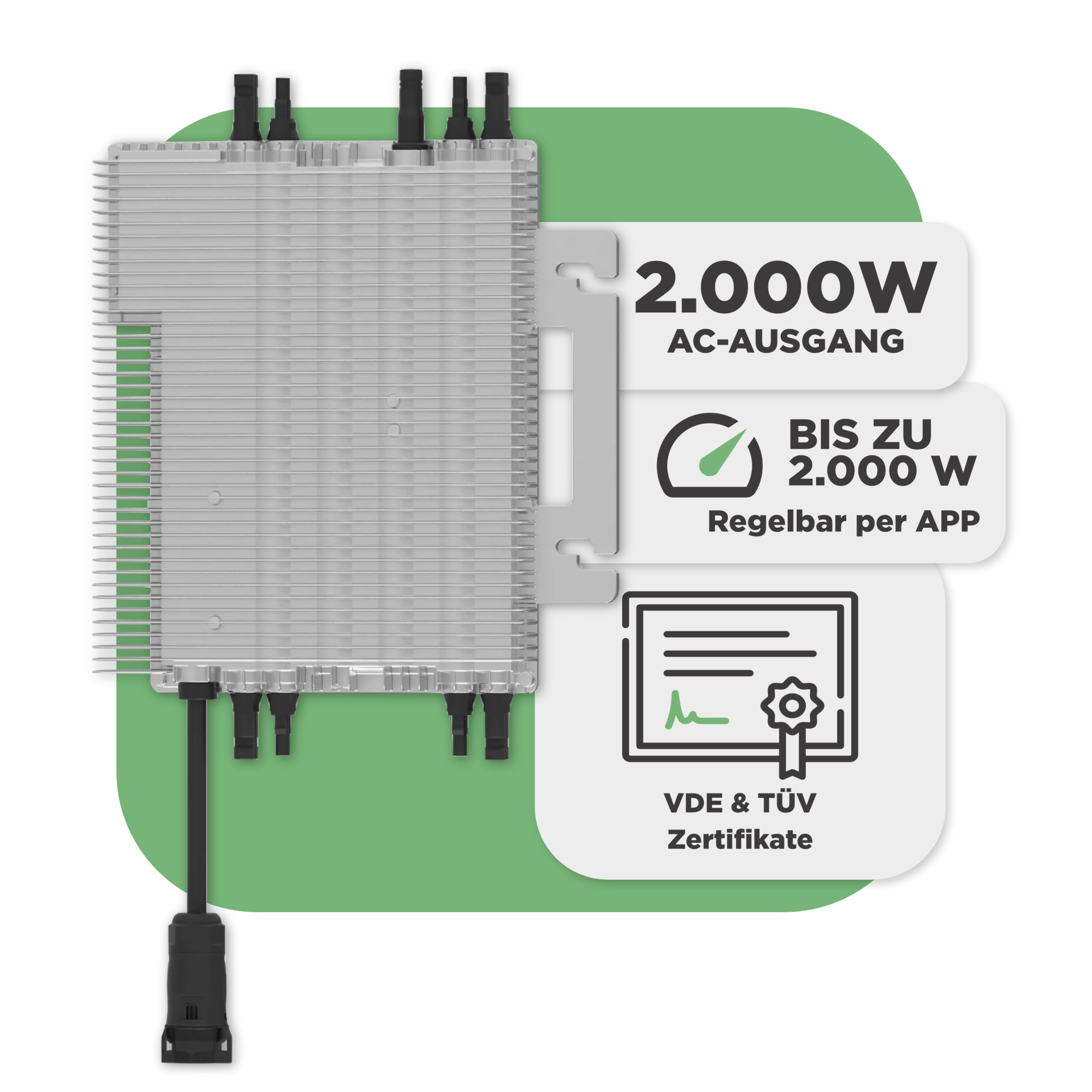 Sunlit Balkonkraftwerkspeicher — 8.600 Wh / mit IR Lesekopf (bitshake) / 2000 W (Deye-SUN-M) / 20 m Schuko Kabel / 10 x Trina 440 Wp Bifazial