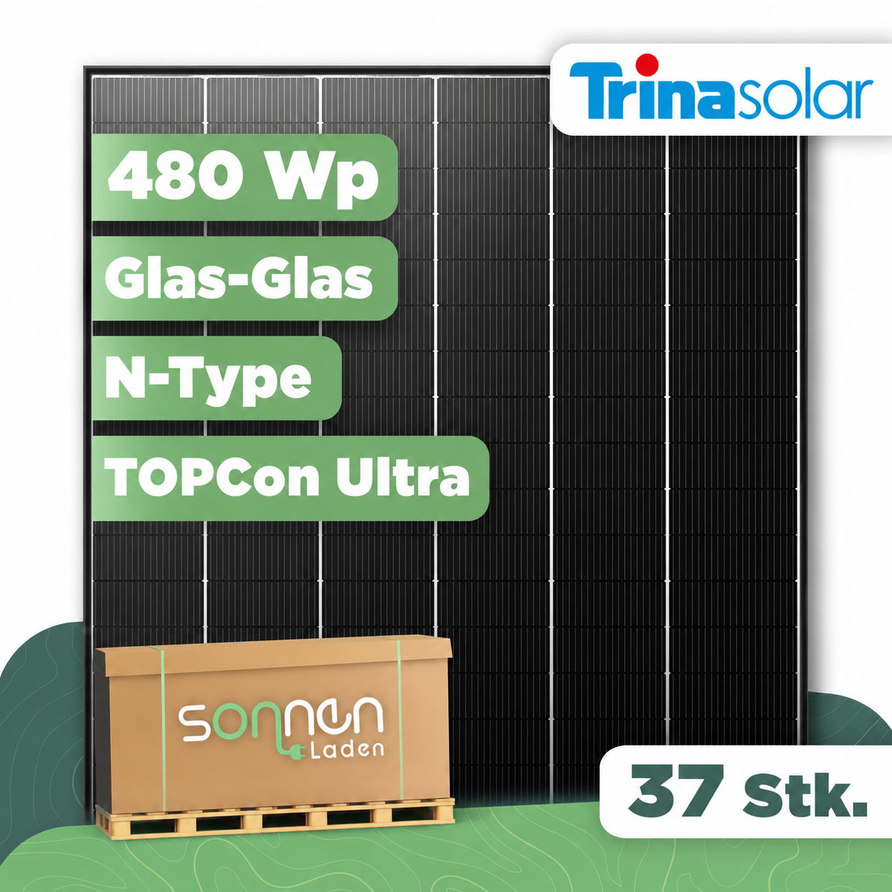 Trina Solar TSM-480NEG9RP.28Z Vertex S+ G3 — 480 Wp Glas-Glas TOPCon Ultra PV-Modul - 37 Stk (Palette)