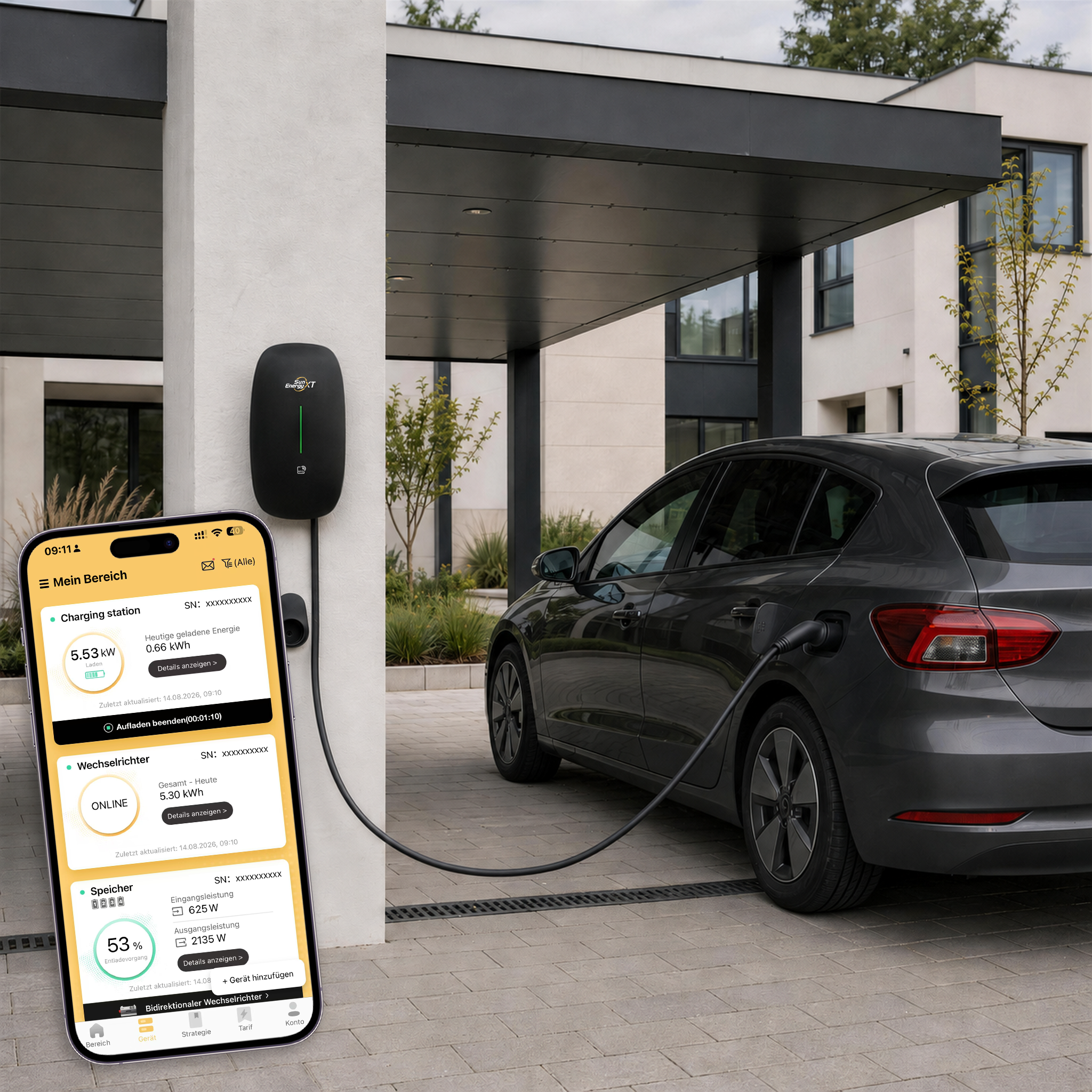 SunEnergyXT 11 kW Smart Wallbox — Typ 2 Ladestation für Elektroautos