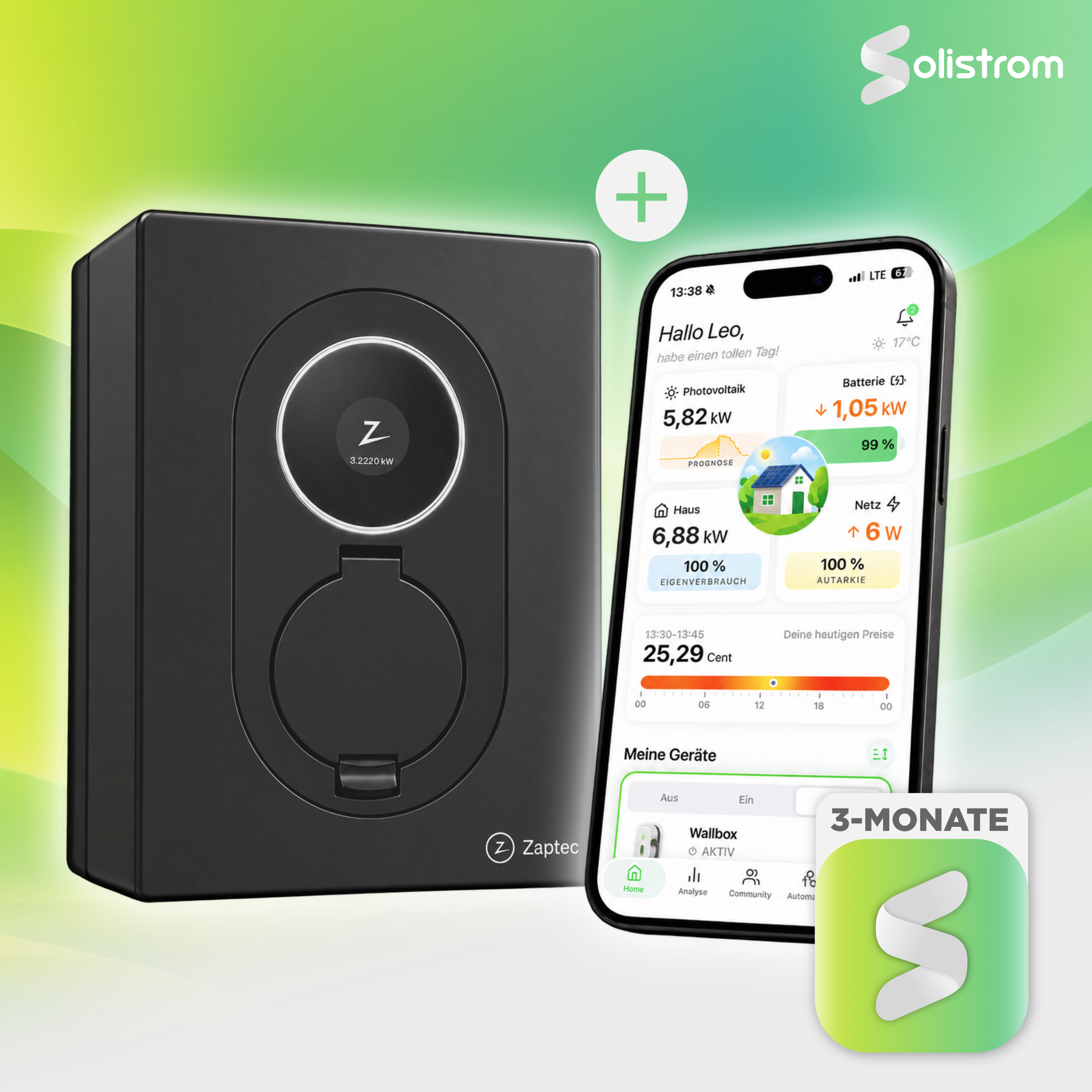 Zaptec Go 2 inkl. Solistrom Pro Gutschein — 22 kW Wallbox mit MID-Zähler inkl. 3 Monate Solistrom Energiemanagement