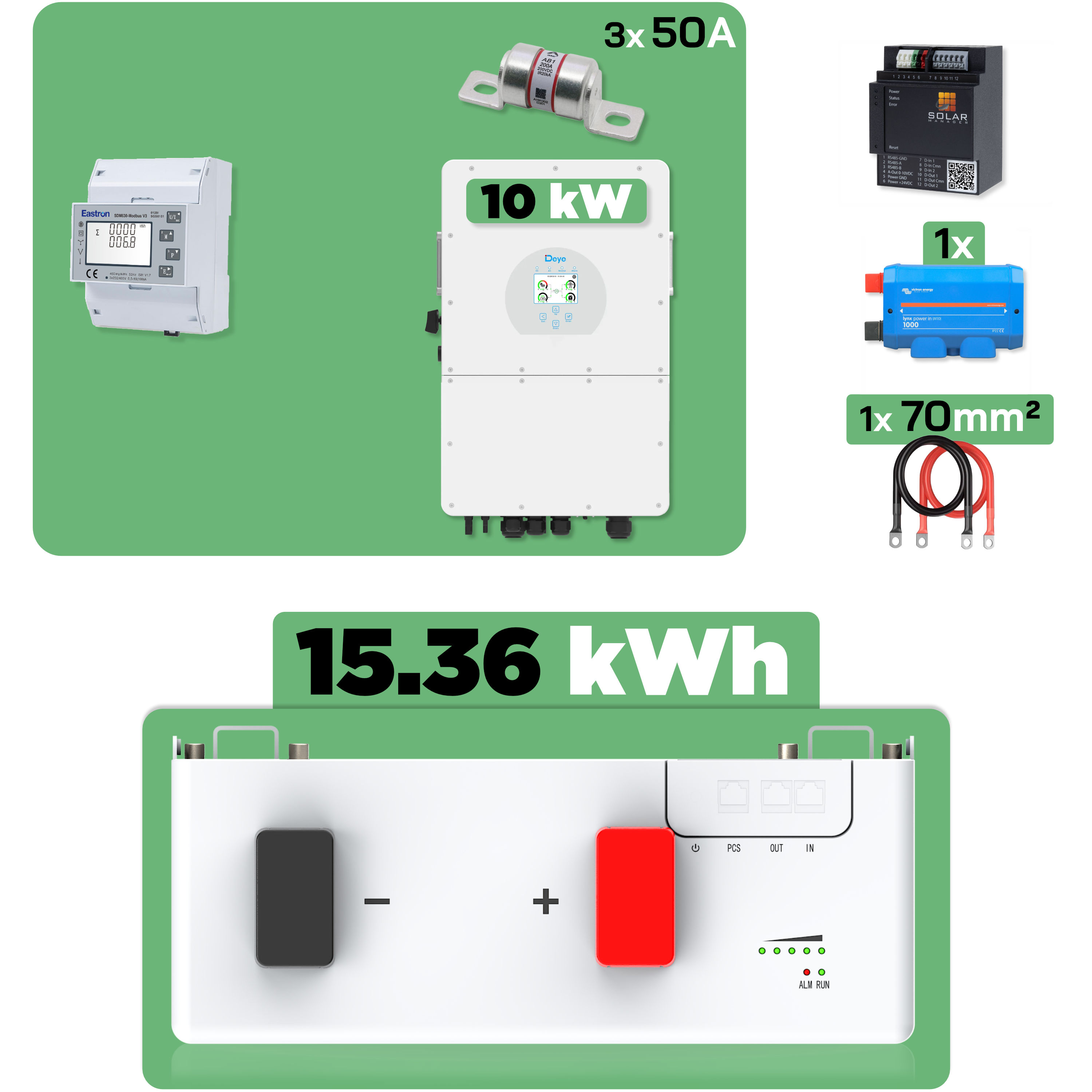 Deye LFP-Speicher Set — 15,36 kWh / Niedervolt / Solar Manager