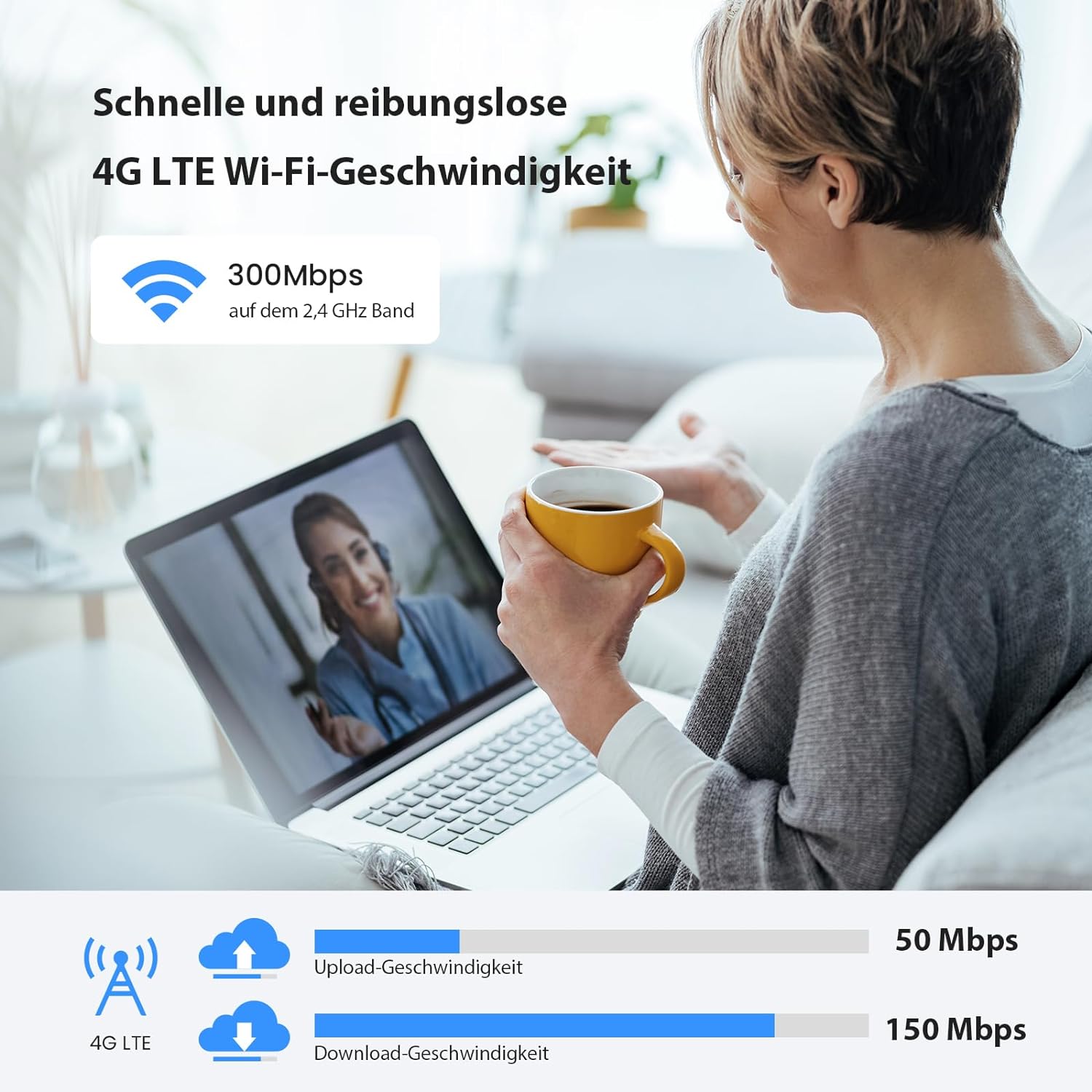Tenda 4G03 Pro 4G LTE Router — WLAN Router für Nano-SIM-Karten (N300, 150 Mbit/s im Download, 300 Mbit/s 2,4 GHz)