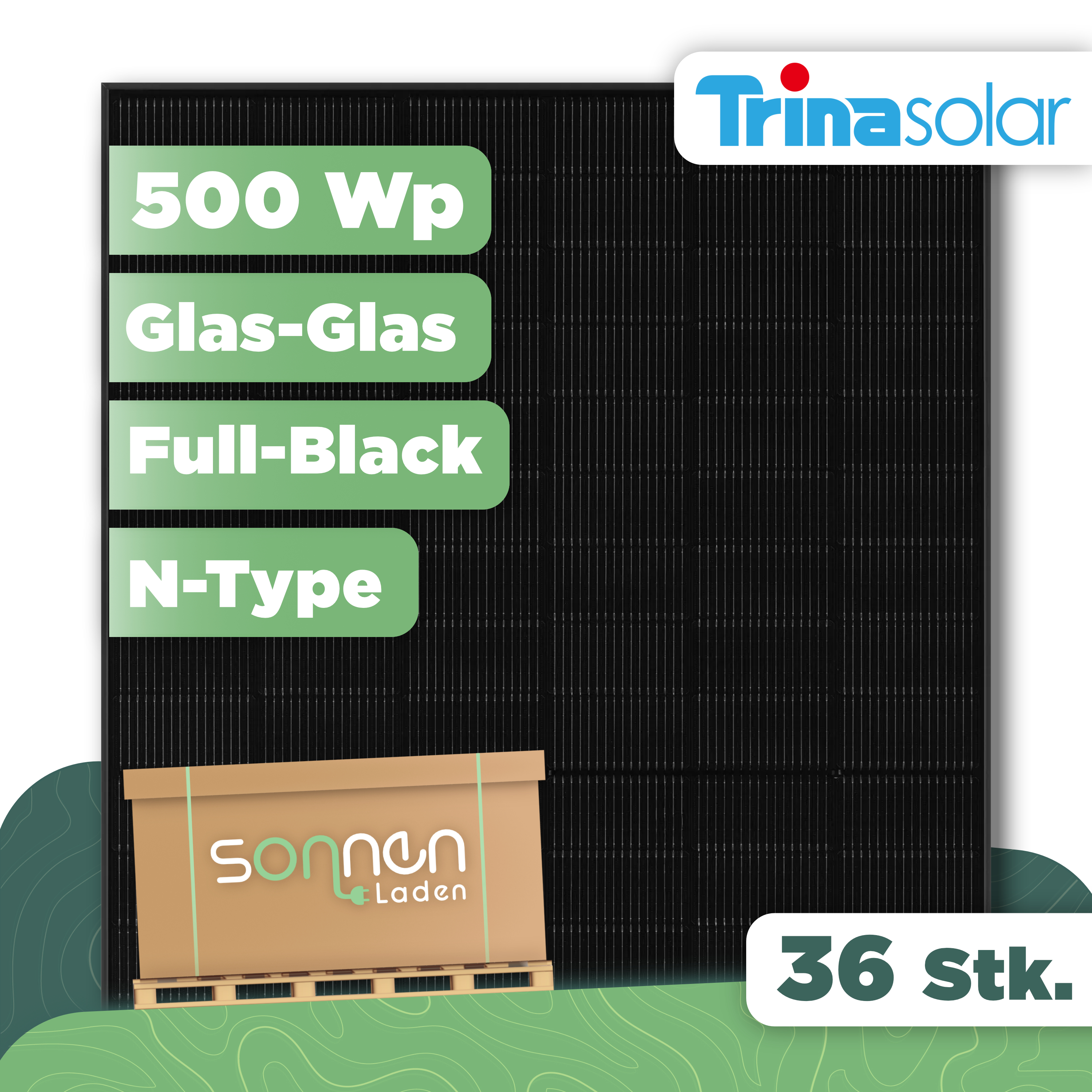 Trina Vertex S+ 500 Wp NEG18R.25 — Glas-Glas Full Black PV-Modul - 36 Stk (Palette)