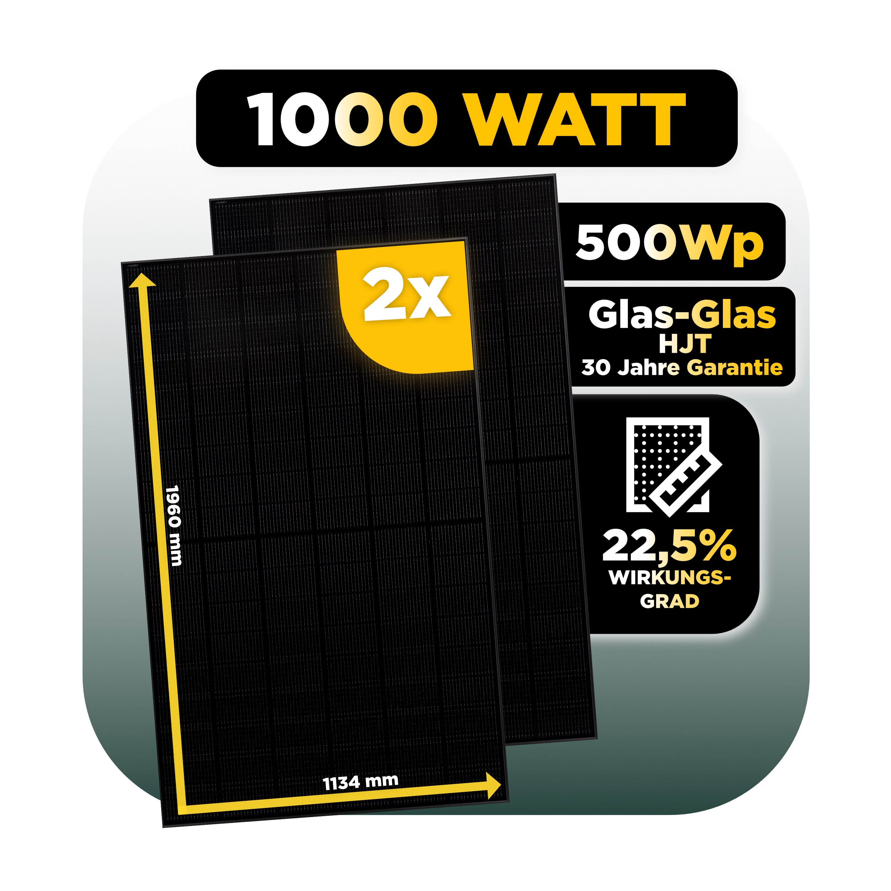 SunEnergyXT Erweiterungsset — 6.450 Wh / Solyco 500 Wp Glas-Glas Fullblack-Modul Bifazial / 2 Module / 2 x Universalhalterung