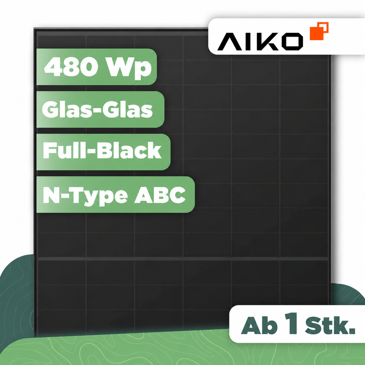 AIKO NEOSTAR 3S+54 AIKO-A480-MCE54Db — 480 Wp Glas-Glas PV-Modul, Full Black - 1 Stk (Einzelmodul)