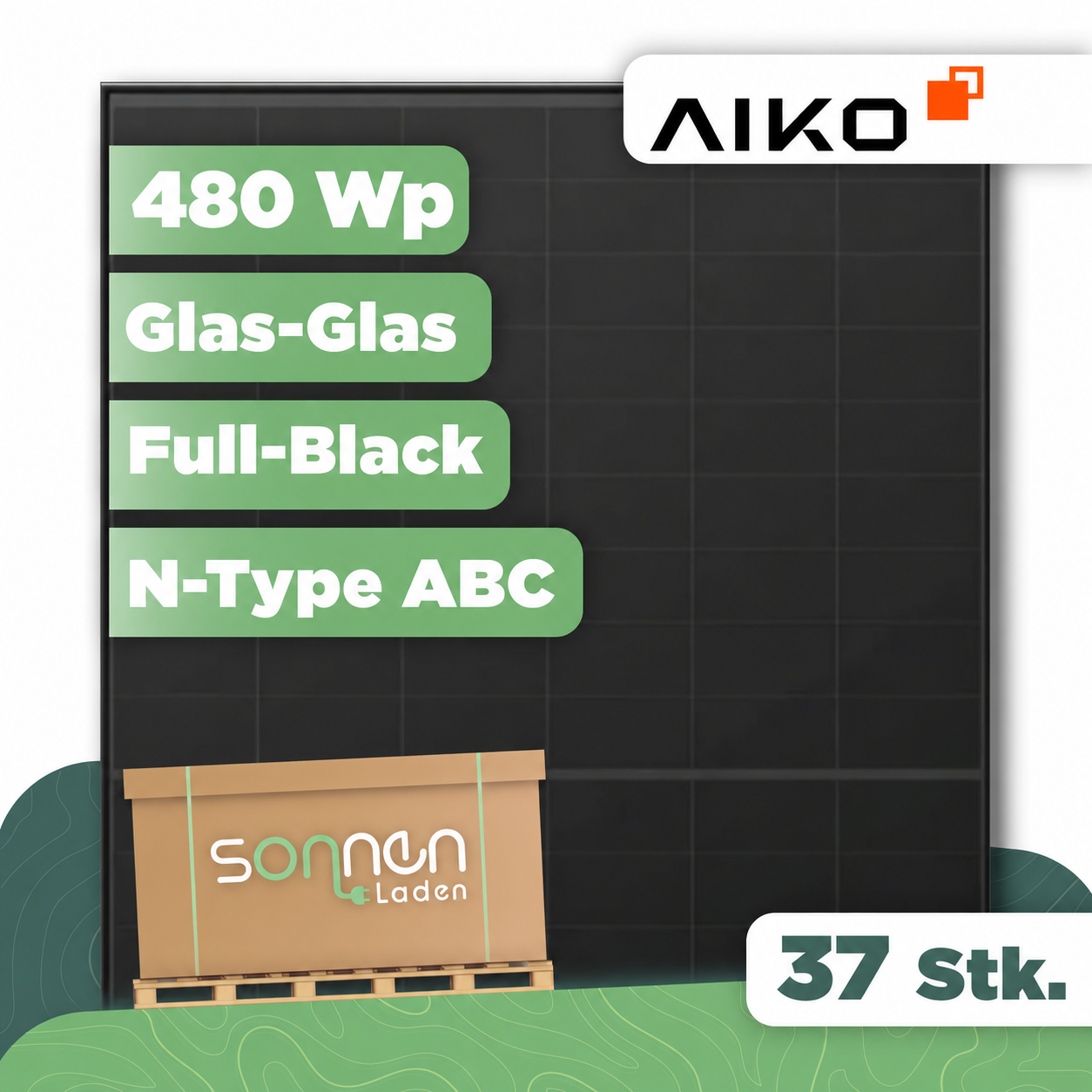 AIKO NEOSTAR 3S+54 AIKO-A480-MCE54Db — 480 Wp Glas-Glas PV-Modul, Full Black