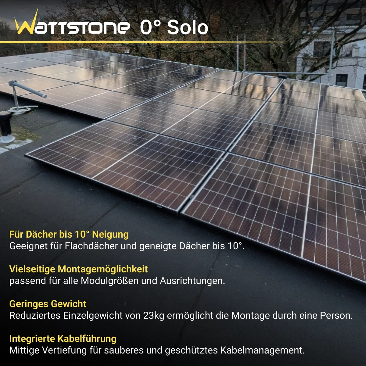 Wattstone 0° Solo Flachdachaufständerung aus Feinbeton